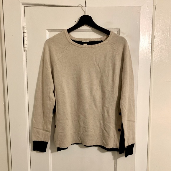 J Crew Black and Tan Color-block Wool-Blend Sweater with Elbow Pads - Picture 1 of 6